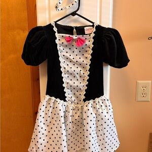 Barbie Black and White Polka Dot Costume Dress with Pink Bow Accent